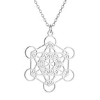Collier avec Grand Pendentif Cube de Métatron argent