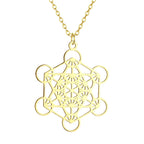 Collier avec Grand Pendentif Cube de Métatron or