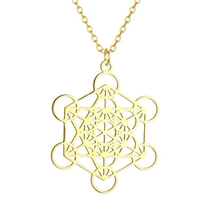 Collier avec Grand Pendentif Cube de Métatron or