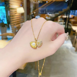 Collier Pendentif Coquillage Coquille Saint-Jacques Strass et Perle
