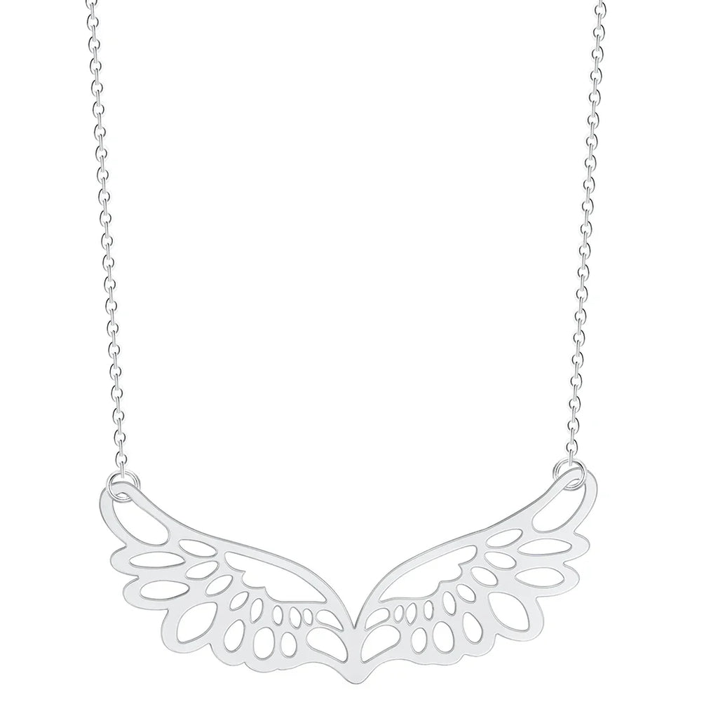 Halsketting met grote hanger in de vorm van engelenvleugels in zilver