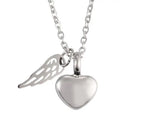 Urnenketting met hanger van engelenvleugels en hart zilver