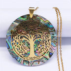 Ketting met hanger levensboom in hars met parelmoereffect 
