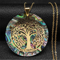 Ketting met hanger levensboom in hars met parelmoereffect 