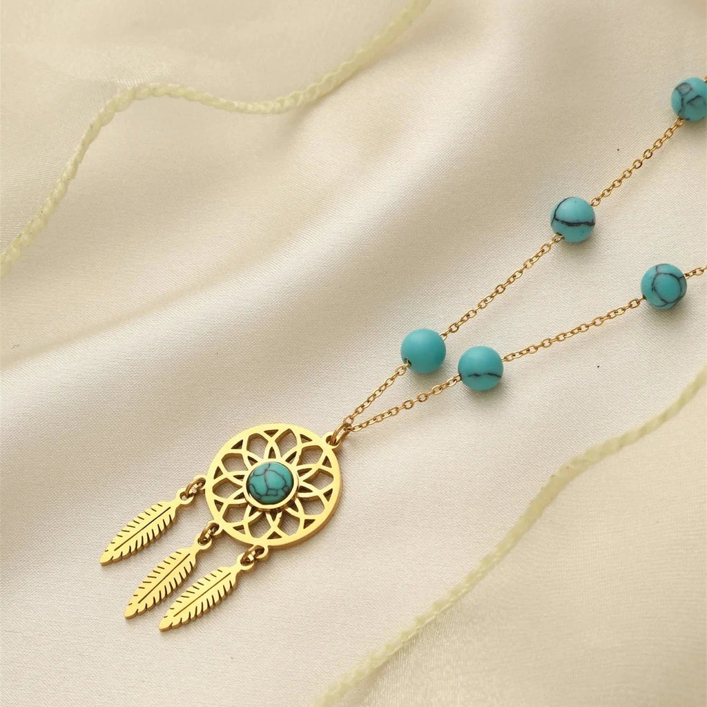 Collier avec pendentif Attrape-Rêve et Perles Turquoises