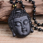 Collier avec Pendentif Bouddha en Obsidienne