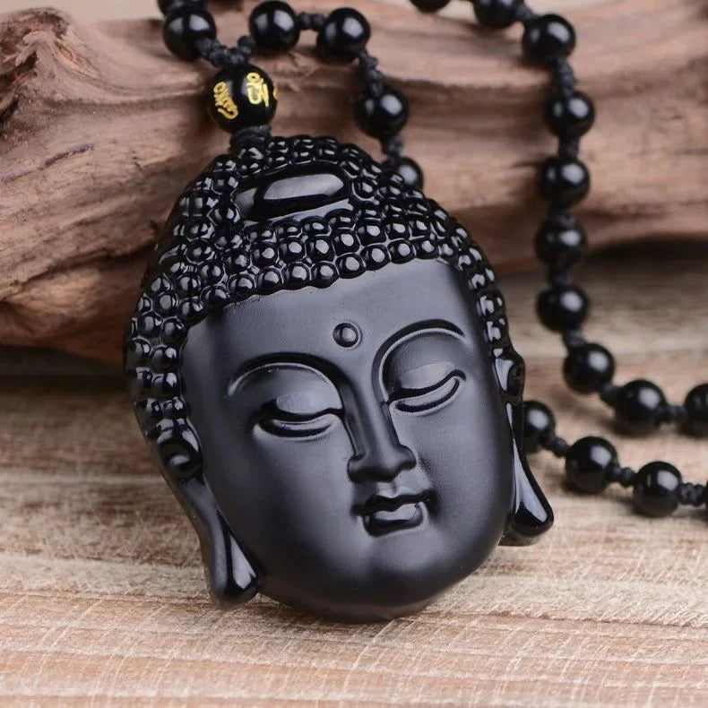 Collier avec Pendentif Bouddha en Obsidienne