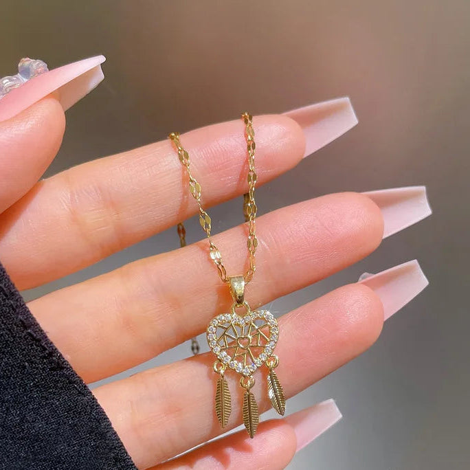 Collier avec Pendentif Coeur en Cristal Attrape-Rêve