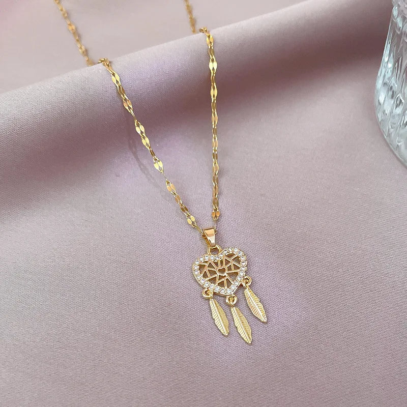 Collier avec Pendentif Coeur en Cristal Attrape-Rêve