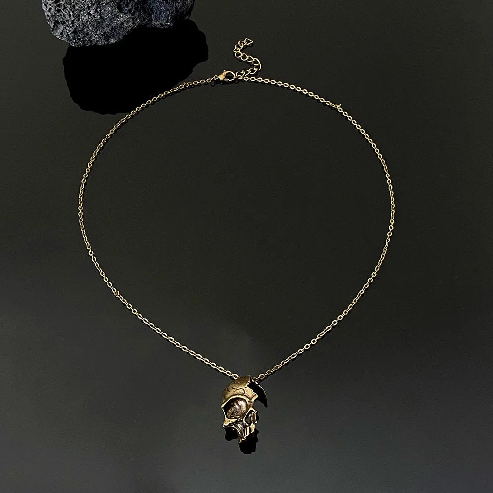 Collier avec Pendentif Crâne Tête de Mort bronze