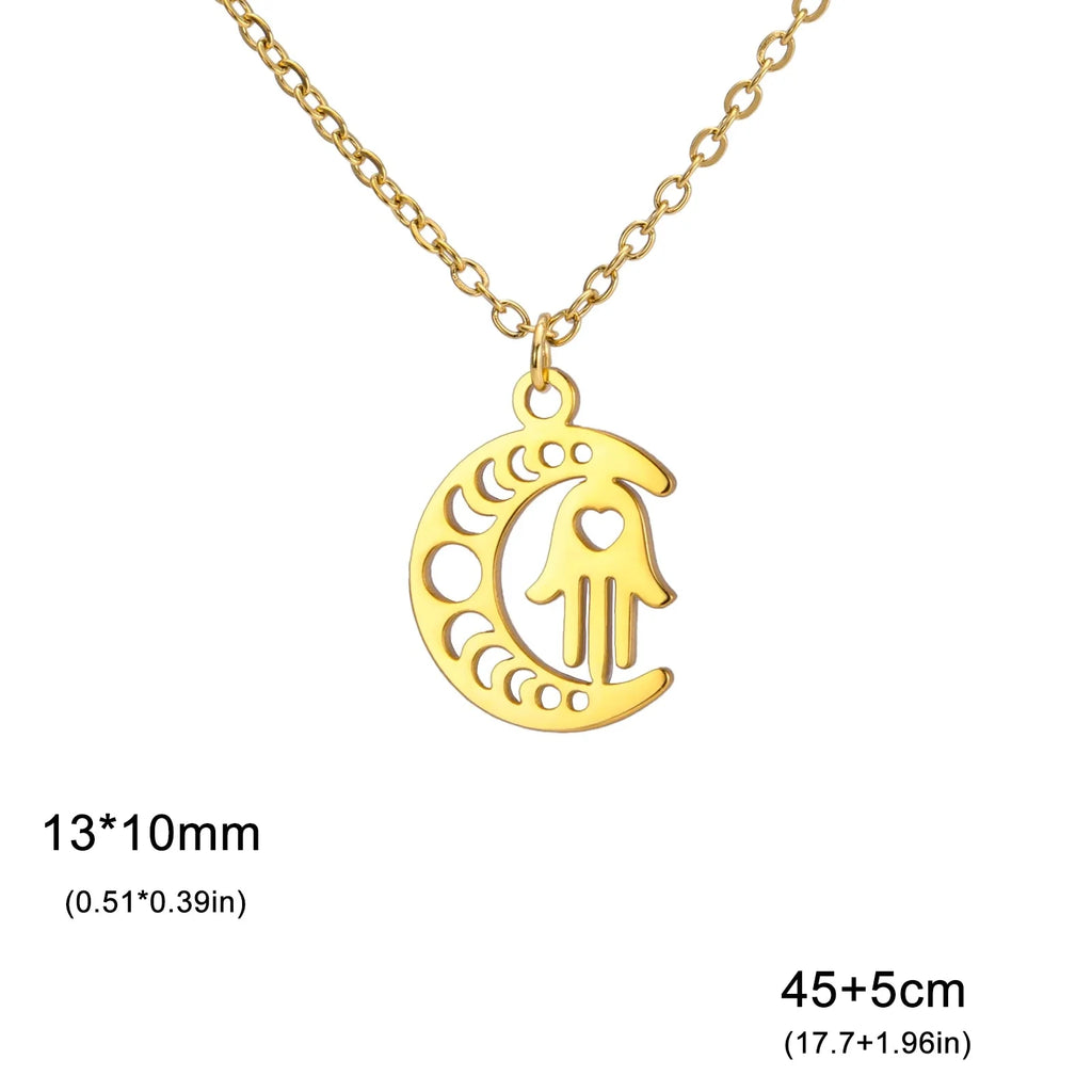 Ketting met islamitische hanger halve maan en Arabische Fatma-hand in goud