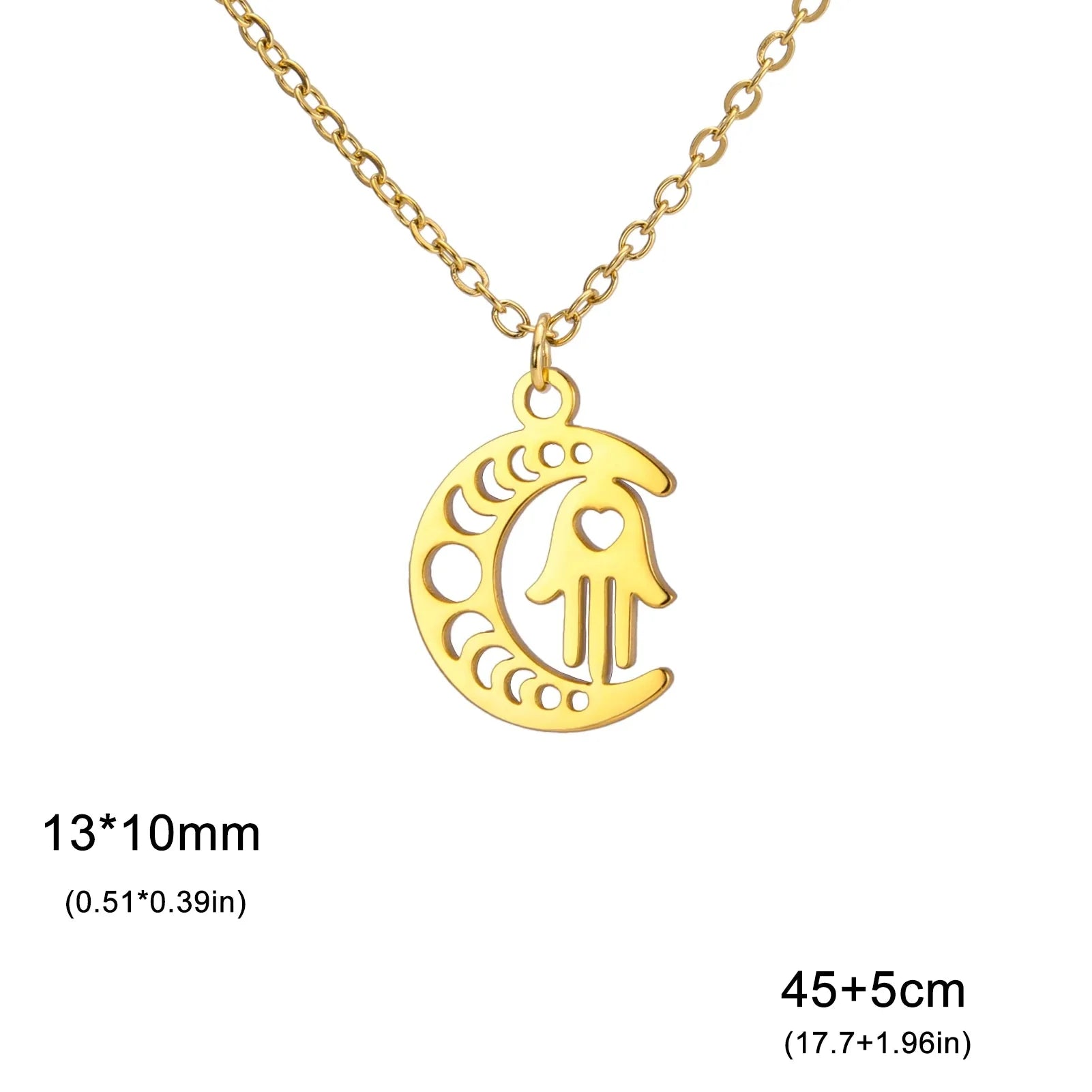 Ketting met islamitische hanger halve maan en Arabische Fatma-hand in goud