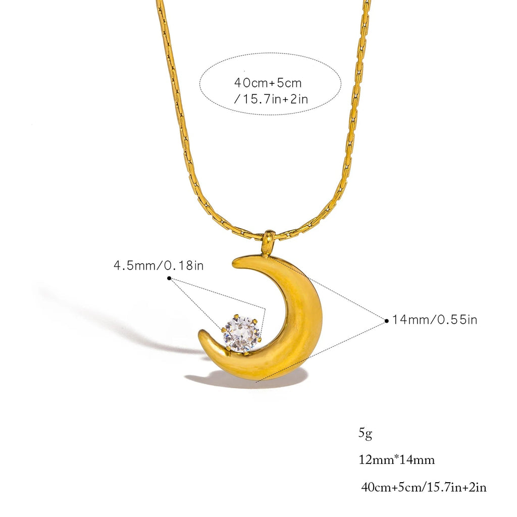 Collier avec pendentif croissant de lune et étoile solitaire couchée