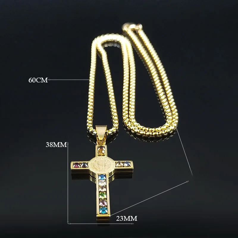 Halsketting met meerkleurige Sint-Benedictus kruis hanger