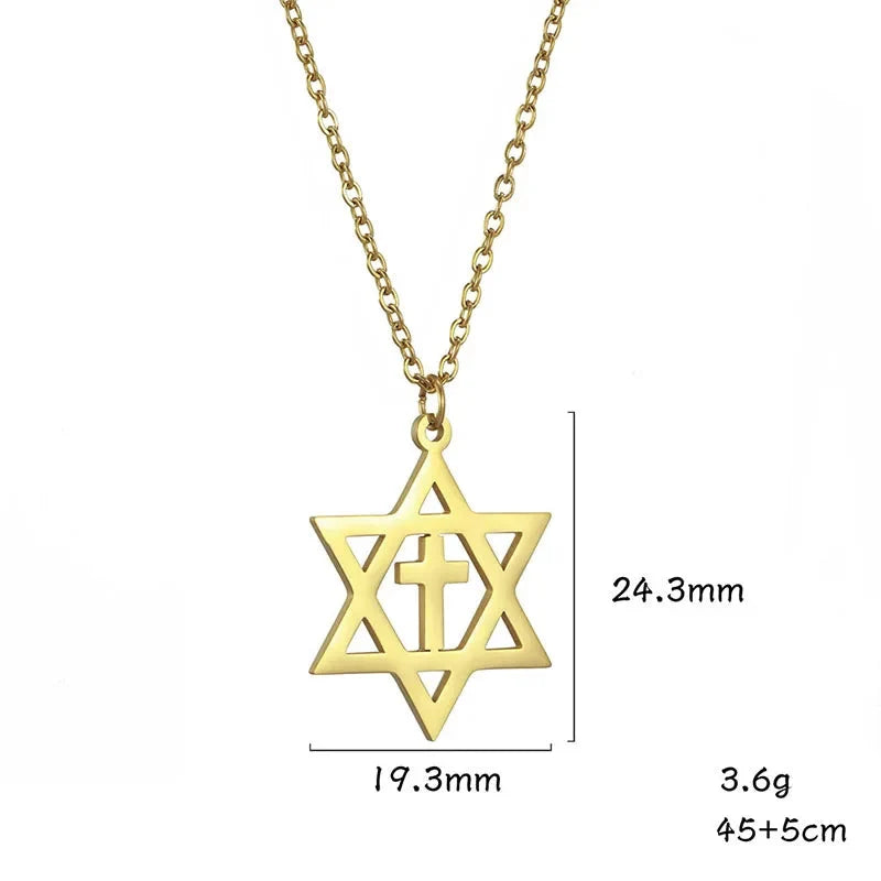 Ketting met kruis- en <span data-glossary-id="etoile_de_david">Davidster</span>-hanger, orthodox-joodse symbolen