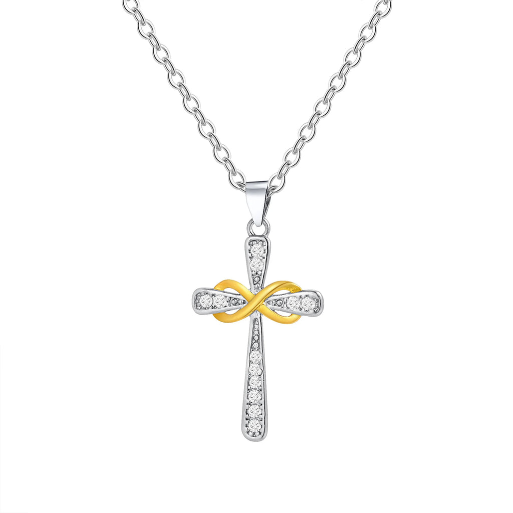 Ketting met hanger in de vorm van een kruis en tweekleurig oneindigheidssymbool