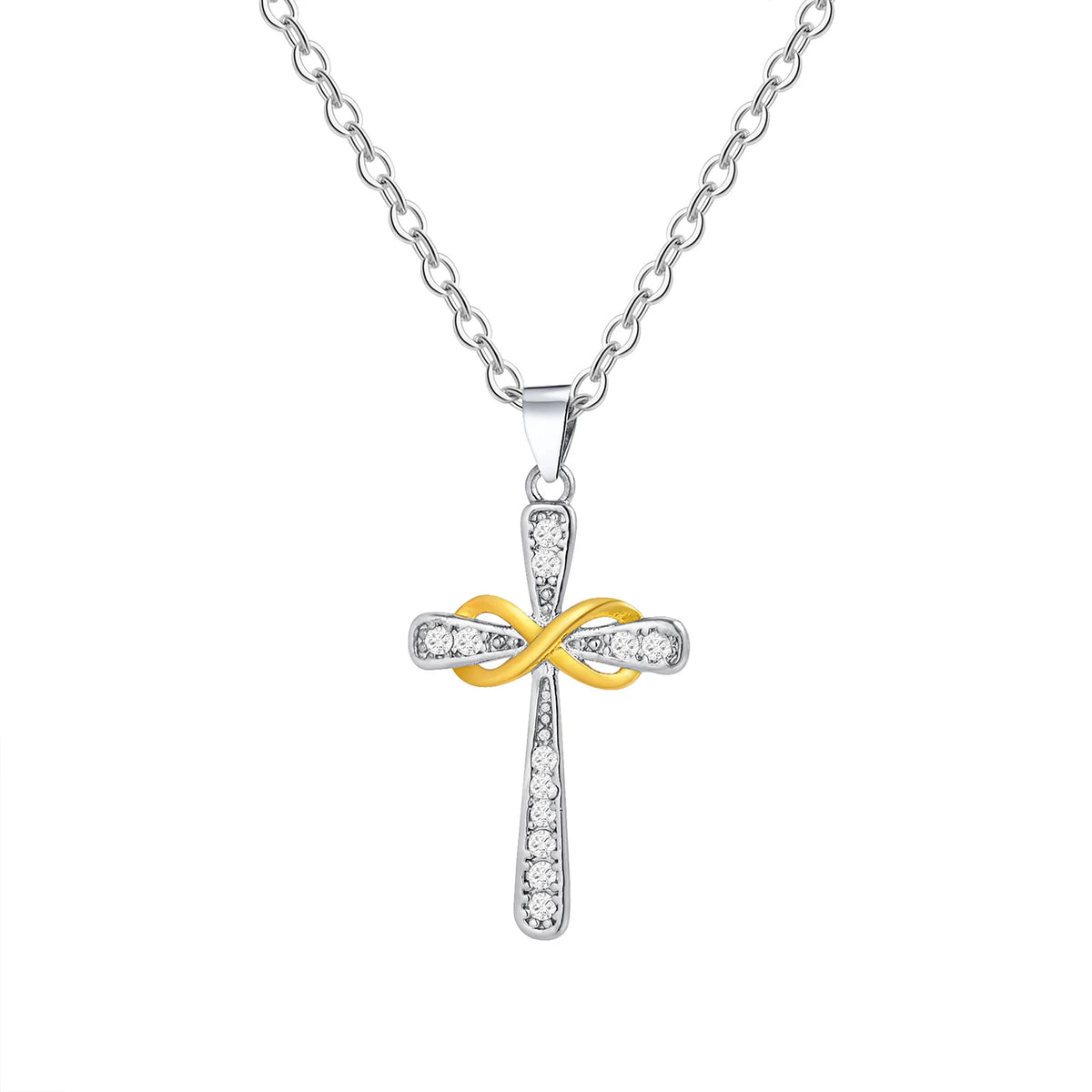 Ketting met hanger in de vorm van een kruis en tweekleurig oneindigheidssymbool