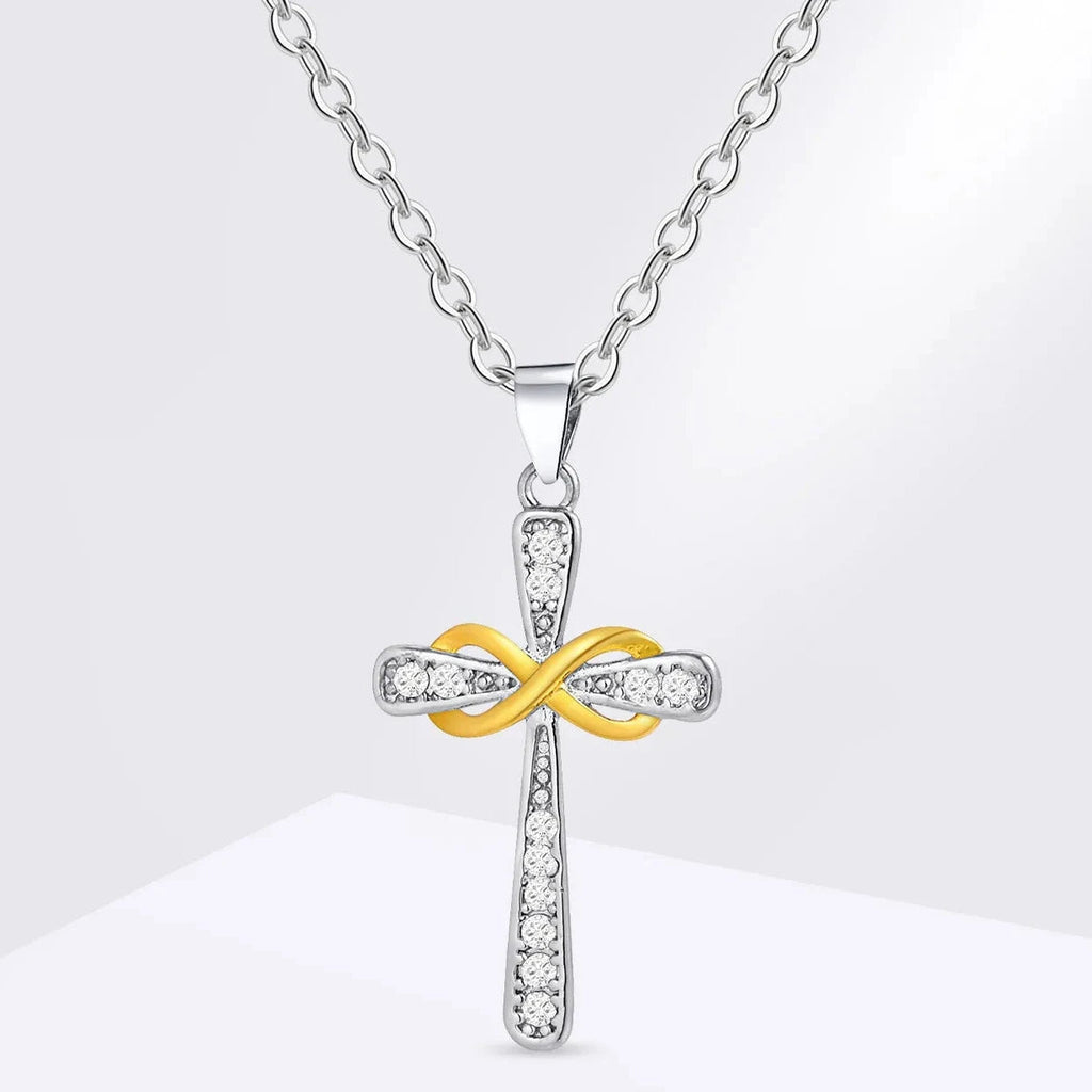 Ketting met hanger in de vorm van een kruis en tweekleurig oneindigheidssymbool