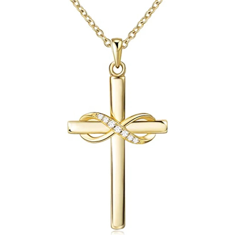 Ketting met oneindig kruis-hanger versierd met kristallen