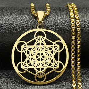 Collier avec Pendentif Cube de Métatron or
