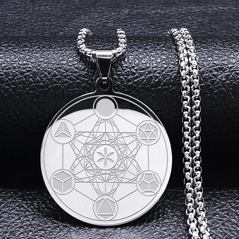 Collier avec Pendentif Cube de Métatron pour Homme ou Femme argent