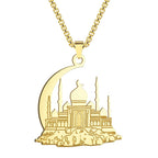Ketting met hanger van een moskee op een Arabische islamitische maan in goud