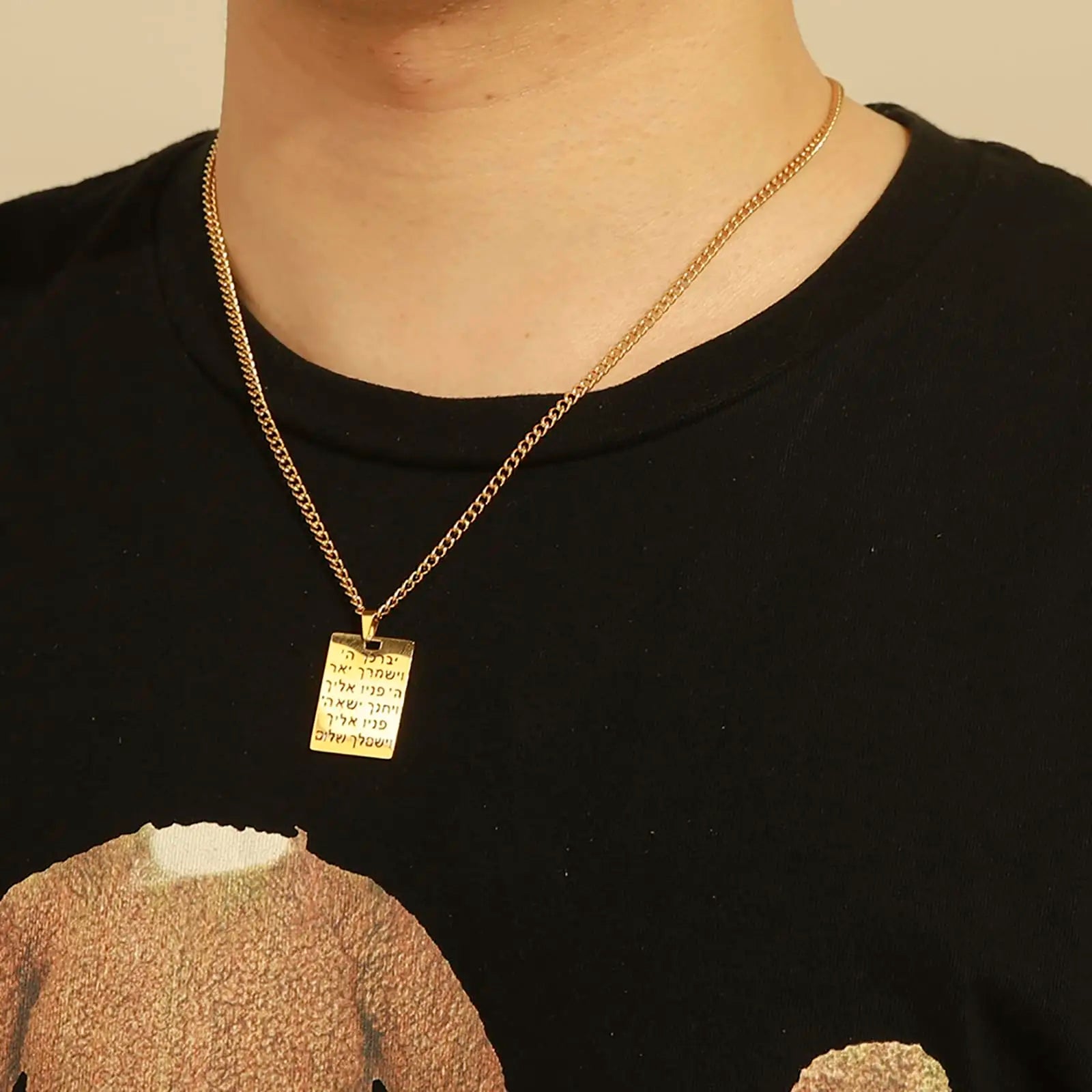 Uniseks ketting met zegenhanger en Hebreeuws symbool Yeshoua joods goud