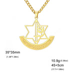 Halsketting met hanger van de <span data-glossary-id="etoile_de_david">Davidster</span> en symbolische Joodse fleur-de-lis in goud