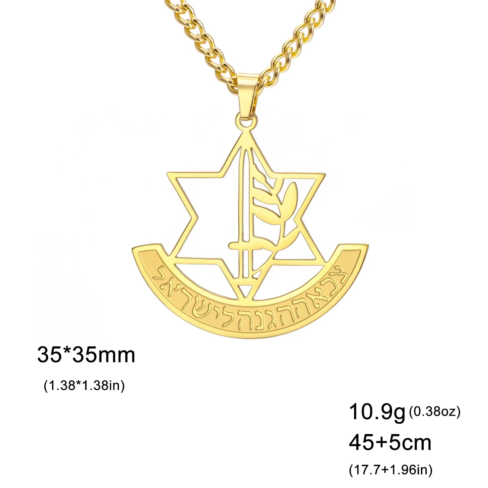 Halsketting met hanger van de <span data-glossary-id="etoile_de_david">Davidster</span> en symbolische Joodse fleur-de-lis in goud