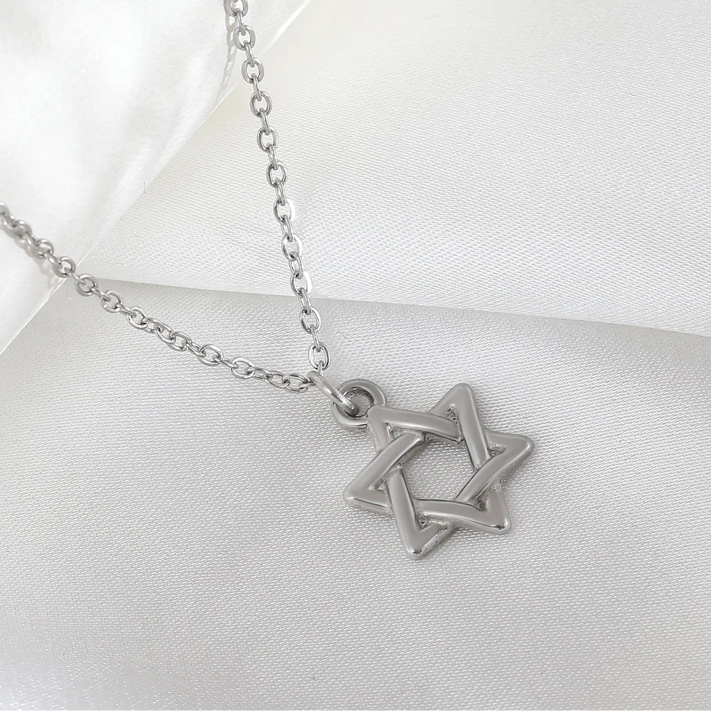 Ketting met hanger van de symbolische Joodse Davidster in zilver
