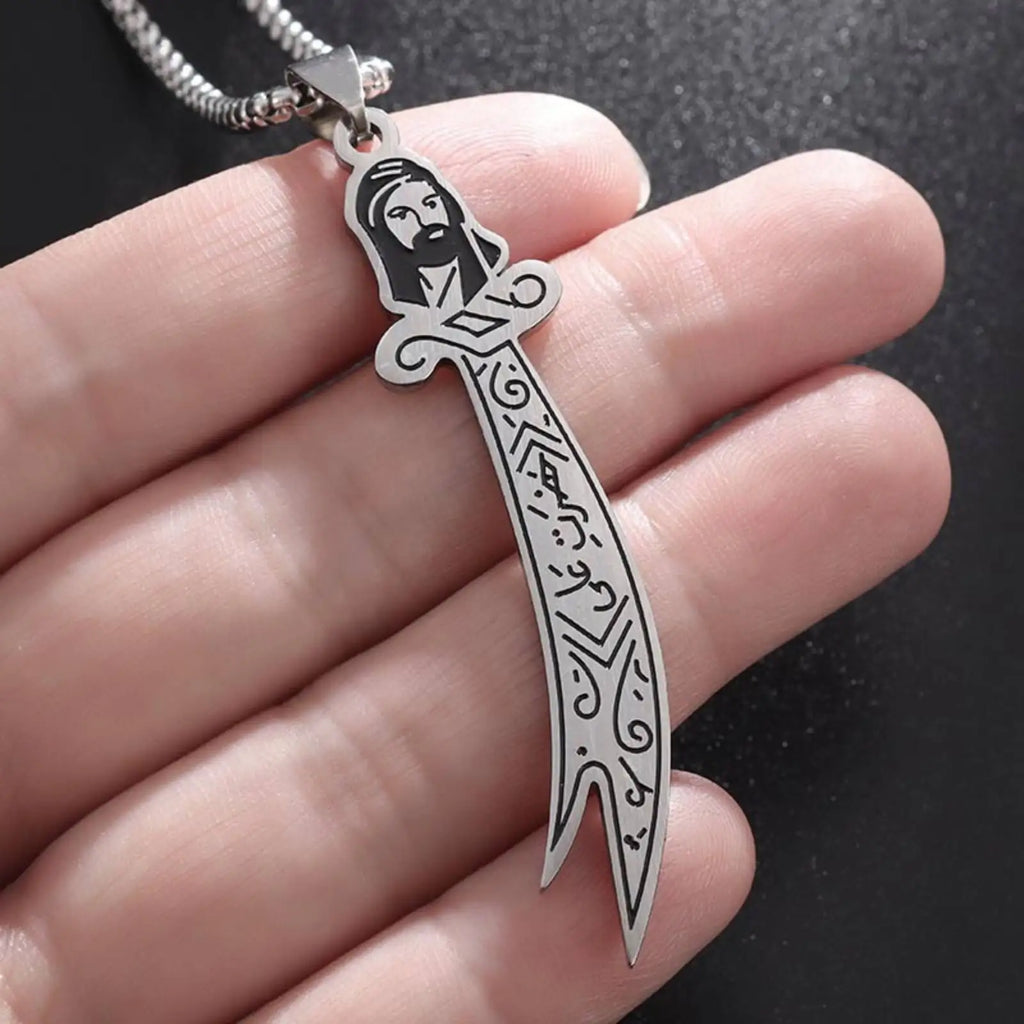 Ketting met hanger van Imam Ali Zulfiqar Arabisch islamitisch moslim zilver