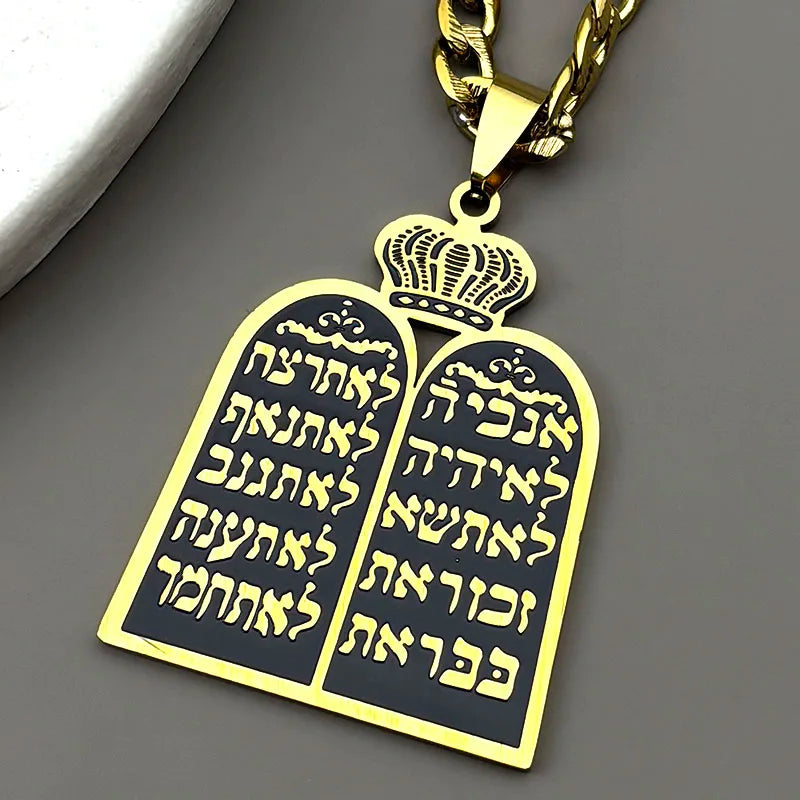 Halsketting met joodse gebedshanger de 10 geboden van de Torah goud