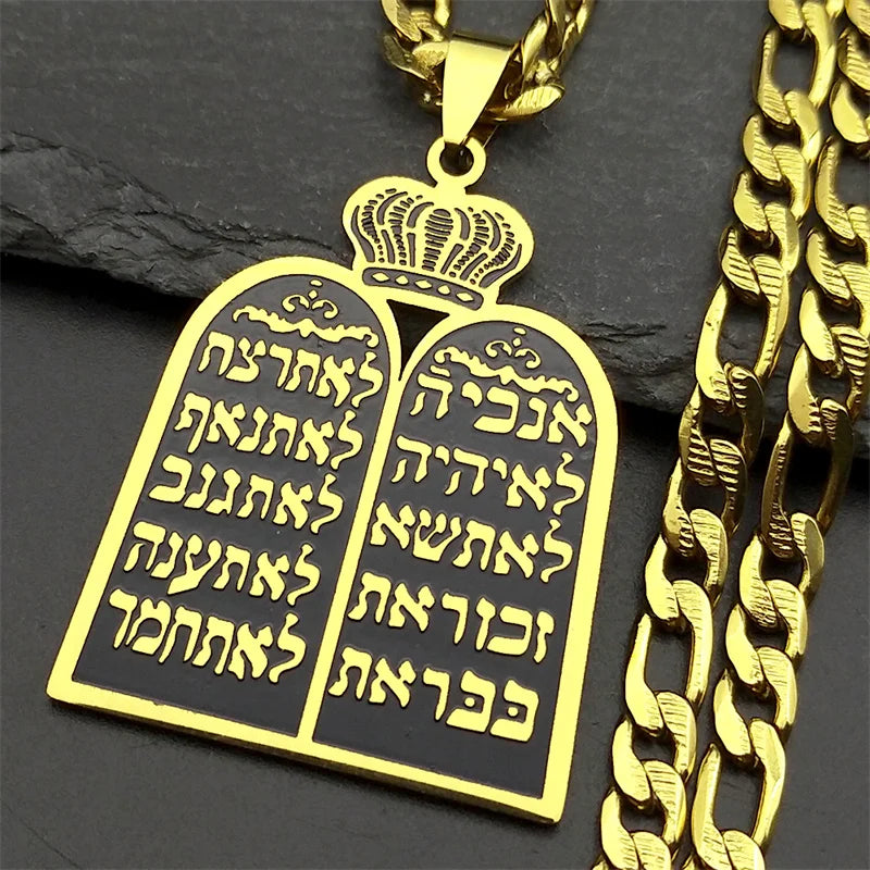 Halsketting met joodse gebedshanger de 10 geboden van de Torah goud