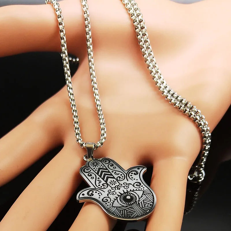 Herenketting met hanger ter bescherming tegen het boze oog en Arabische Fatma-hand oog