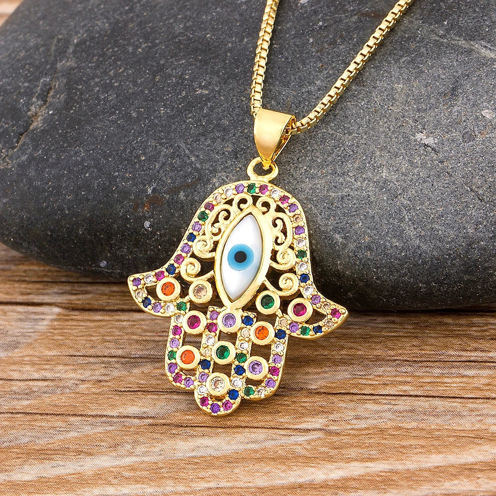 Halsketting met hanger ter bescherming tegen het boze oog en multicolor Fatma-hand 