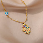 Halsketting met hanger ter bescherming tegen het boze oog en multicolor Arabische Fatma-hand goud