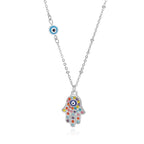 Halsketting met hanger ter bescherming tegen het boze oog en multicolor Arabische Fatma-hand zilver
