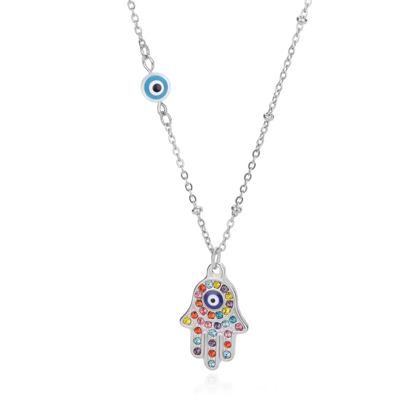 Halsketting met hanger ter bescherming tegen het boze oog en multicolor Arabische Fatma-hand zilver