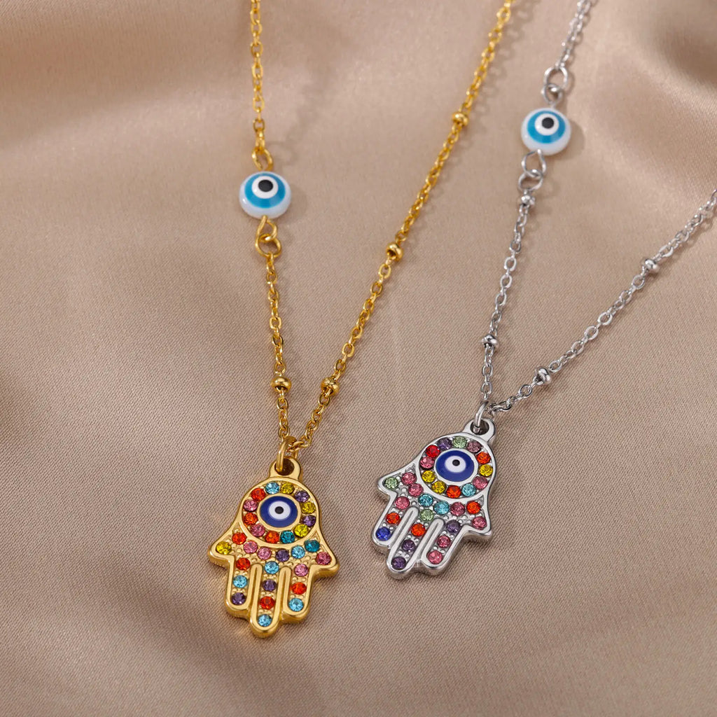 Halsketting met hanger ter bescherming tegen het boze oog en multicolor Arabische Fatma-hand zilver