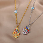 Halsketting met hanger ter bescherming tegen het boze oog en multicolor Arabische Fatma-hand zilver