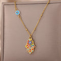 Halsketting met hanger ter bescherming tegen het boze oog en multicolor Arabische Fatma-hand goud