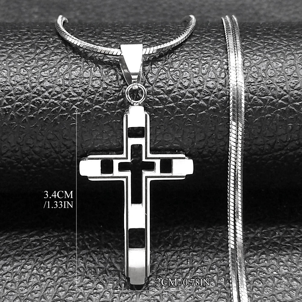 Ketting met dubbele kruis hanger zilver