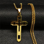 Ketting met dubbele kruis hanger goud