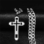 Ketting met dubbele kruis hanger zilver