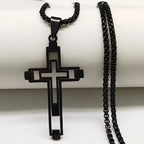 Ketting met dubbele kruis hanger zwart