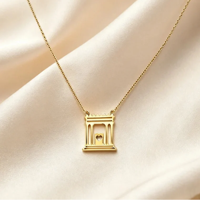 Ketting met hanger van de heilige tempel van Jeruzalem, het Joodse "Beit Hamikdash" in goud