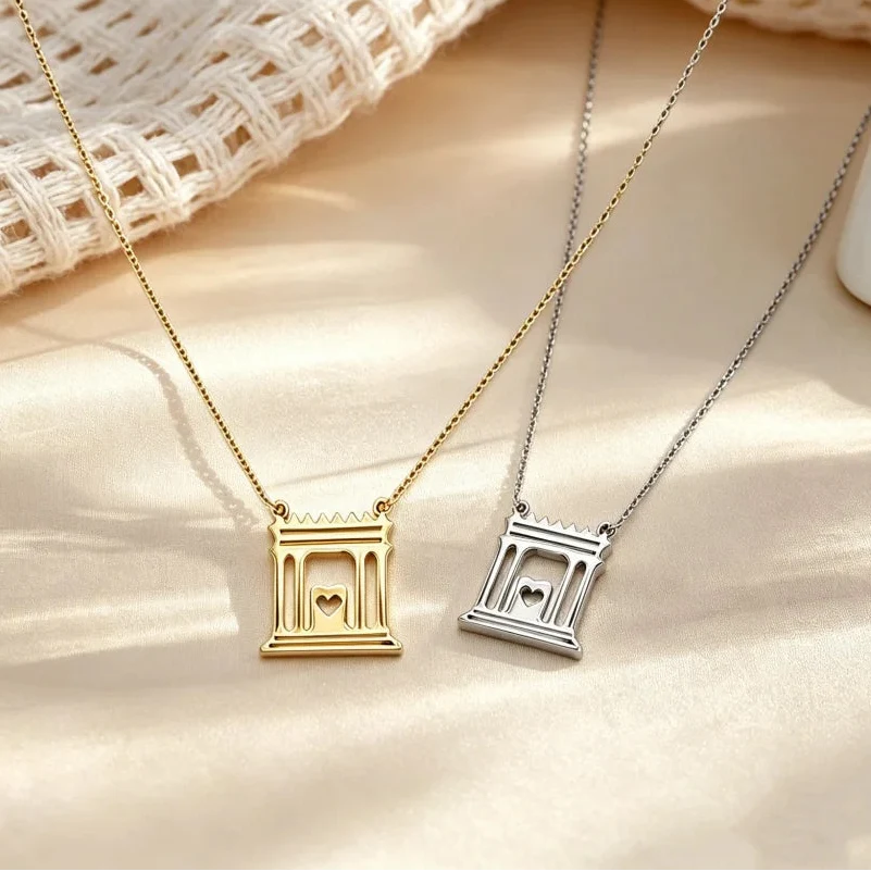 Ketting met hanger van de heilige tempel van Jeruzalem, het Joodse "Beit Hamikdash" in goud