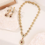 Ketting met hanger en traditionele hangende oorbellen voor Arabische bruiloft rood