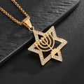 Ketting met hanger Davidster en symbool van de Joodse identiteit Menorah goud