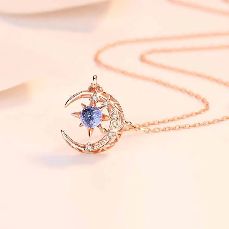 Collier avec Pendentif Etoile en Pierre de Lune et Zircon pour Femme or